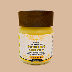Go Honey Royal Jelly Limited front - Premium Limited, Fresh Never Frozen, 2.3%+ 10-HDA, 6.5 oz